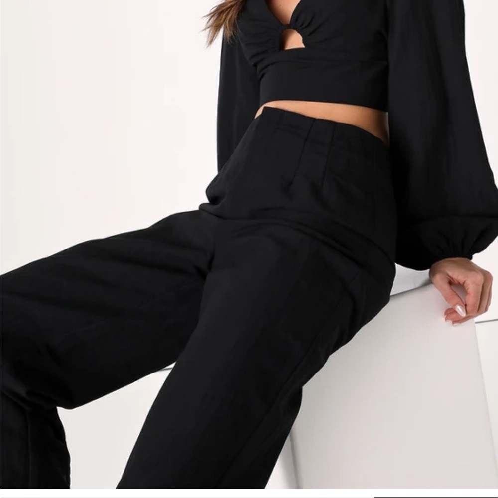 Stylish Impulse Black High Rise Wide-Leg Trouser Pants